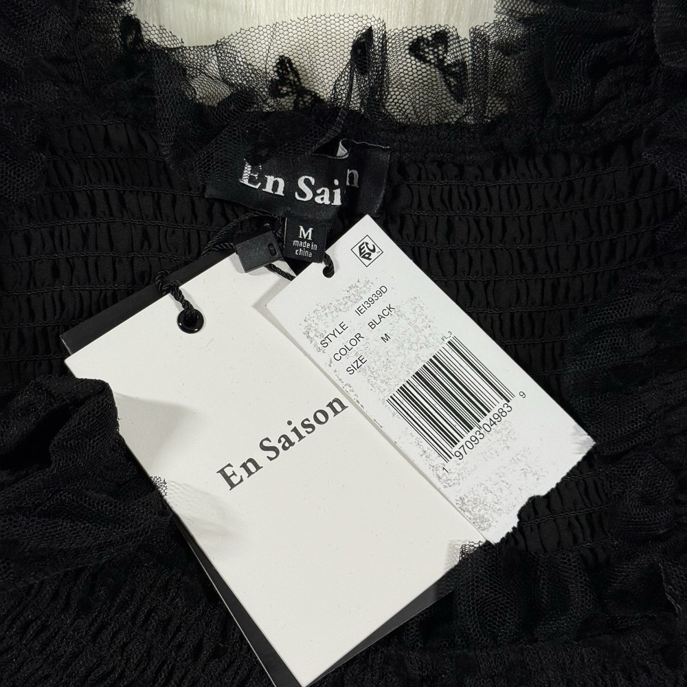 En Saison Women's Size Medium‎ Black Embroidered Bows Casey Flutter Mini Dress - Picture 6 of 12